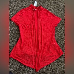 Red Open-Front Knit Short Sleeve Top size Large NWT
